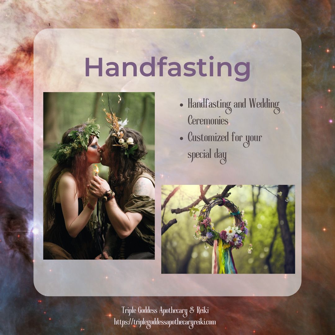 Handfasting and Wedding Ceremonies with Triple Goddess Apothecary and Reiki 
website:  buff.ly/3OKfok6
#pagan #witchcraft #triplegoddessapothecaryandreiki #witchscottage #classes #workshops #chicagowitch
