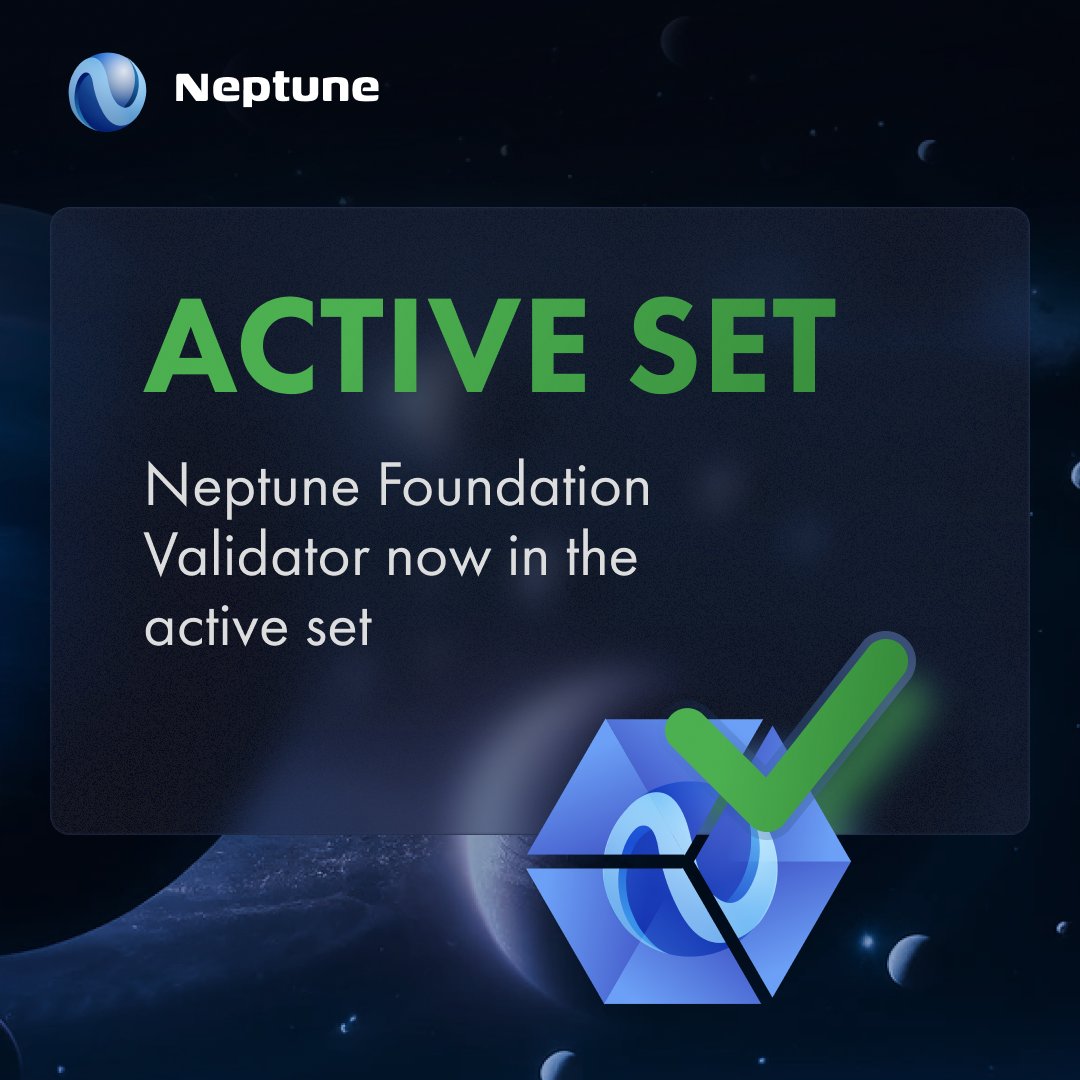 The Neptune Foundation Validator has reached the active set on Injective! This means all delegators will earn staking rewards AND be eligible for the upcoming $NEPT airdrop