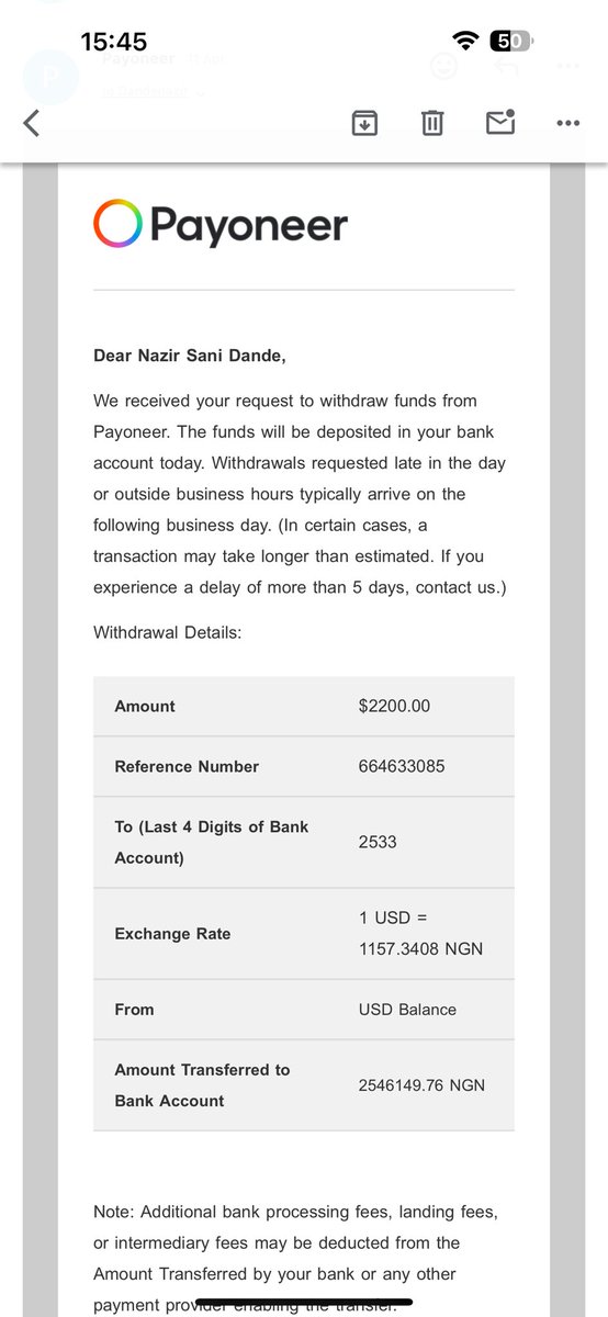 DandeNazir's tweet photo. Complaint regarding blocked Payoneer account and missing fund withdrawal

Dear @Payoneer Customer Support,

I am writing to express my concern and frustration regarding the blockage of my Payoneer account and the failure to receive funds from a withdrawal. https://t.co/4nlRnVNosL