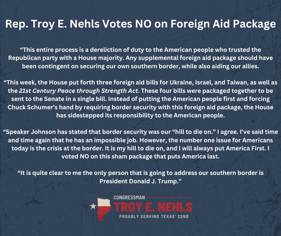 I voted NO on this sham package that puts America last.