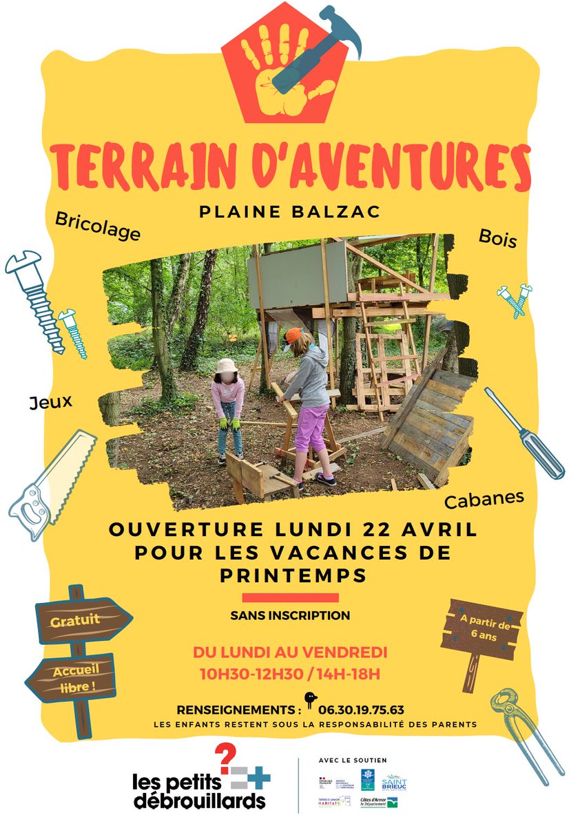 Le terrain d'aventures des petits débrouillards à St Brieuc reprend lundi