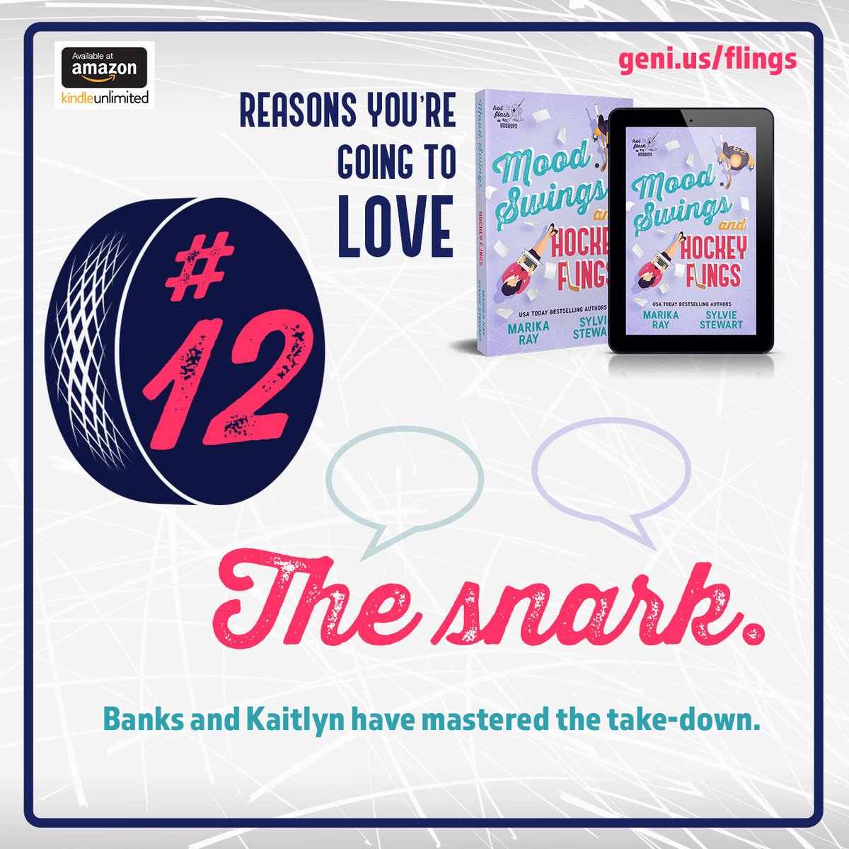 What is a steamy romcom without BANTER?!

Kaitlyn and Banks can throw down, people...

🏒  𝗠𝗼𝗼𝗱 𝗦𝘄𝗶𝗻𝗴𝘀 𝗮𝗻𝗱 𝗛𝗼𝗰𝗸𝗲𝘆 𝗙𝗹𝗶𝗻𝗴𝘀 
Now available in e-book and paperback: geni.us/flings
FR33 with KU
#enemiestolovers #hockeyromance #forcedproximity #forbidd