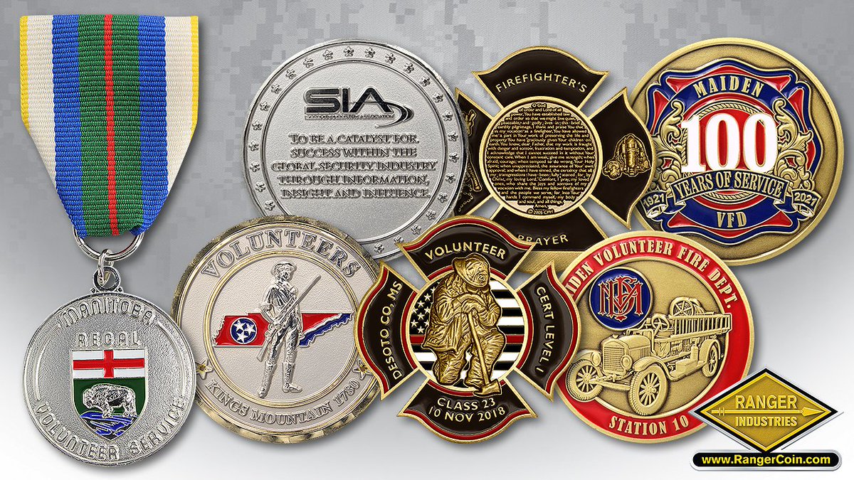 Today is #VolunteerRecognitionDay - Your organization can reward your #Volunteers' dedication with custom #ChallengeCoins, #Pins, #Medals, #Signs and other minted #Awards 🏅 Contact us today to request a FREE quote for your awards ▶️ rangercoin.com/contact-us/