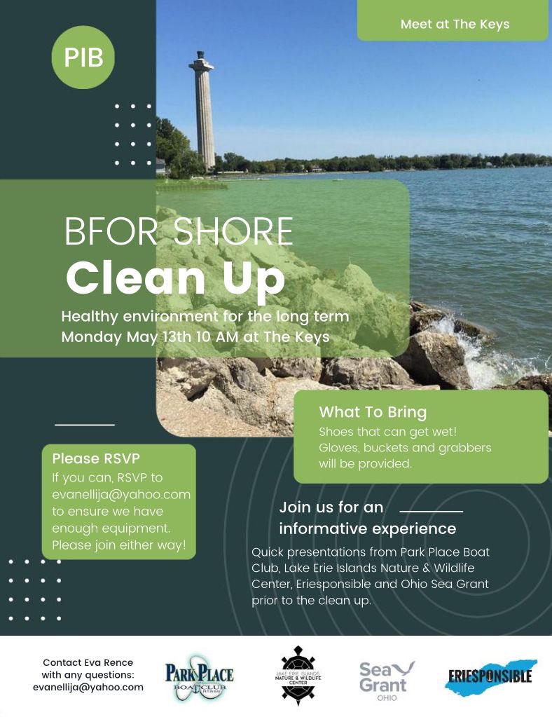 Join us for a fun day making sure our beautiful island continues to look amazing! And you may learn something too! Mark your calendars for May 13 at 10:00am at The Keys! 🌎 ☀️ #pib #putinbay #earth #cleanup #lakeerie