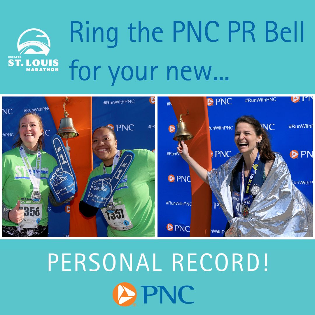 Our friends at @PNCBank will be ready to celebrate as runners cross the finish line at the Greater St. Louis Marathon next week, including fun giveaways, a timing clock for photo opps, and yard games. #RunWithPNC For those of you who snag a PR, ring that bell loud and proud!