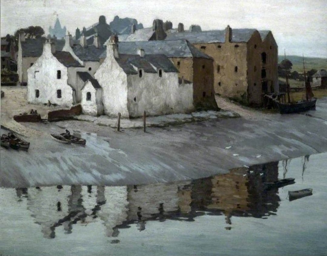 'Low Tide, Kirkcudbright. ' (1930) Few Scottish artists are so closely associated with a town or location as Charles Oppenheimer is with Kirkcudbright. He excelled in capturing light on water, shadow on buildings in the town and around the harbour. #greatunknownpainters