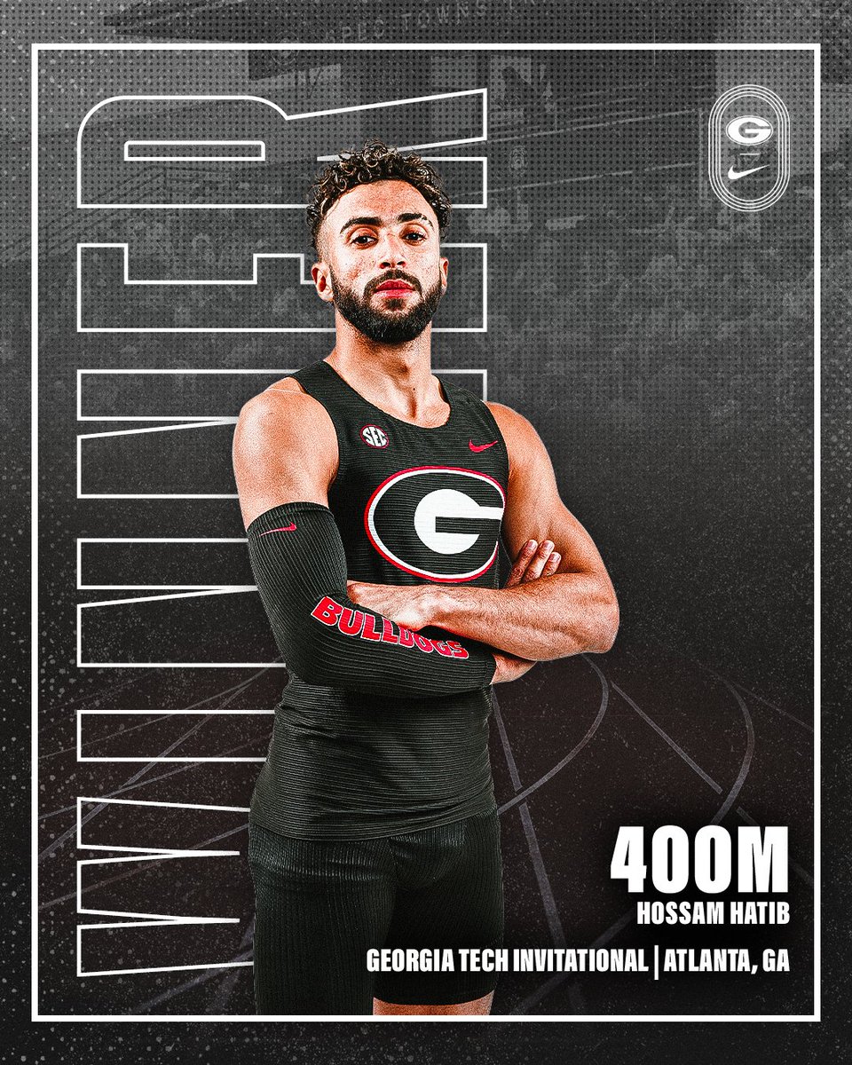 The #Dawgs sweep the 400m in Atlanta! 🧹 Hossam Hatib crosses the finish line with a time of 45.89 for 🥇 at the Georgia Tech Invitational 🔴⚫️ #GoDawgs