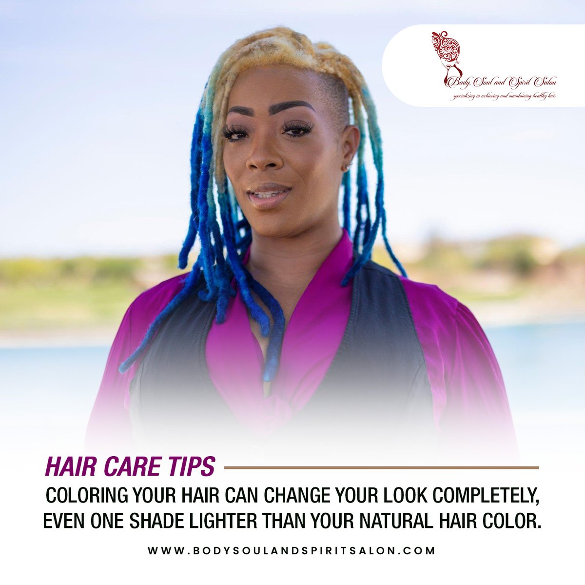 Hair Care Tips:  

Coloring your hair can change your look completely, even one shade lighter than your natural hair color. 

#HairCareTips #BodySoulSpirit #DidYouKnow #HairGoals #HairCare #HealthyHair