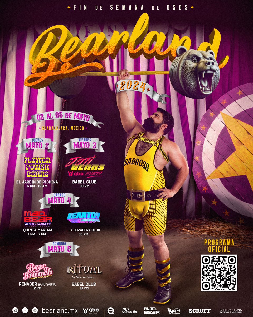 qbobears's tweet photo. Se viene fuertecito 💪 @BearlandMx 2024
4 días, 6 grandes eventos para la comunidad Bears 🐻
Boletos con @faachz y en https://t.co/T5e5rkvhuZ
#artwork @mrqu
#BearlandMx #QboBearwear #OsosMx #BearEvents #BearGay #BearPride https://t.co/HpMpp8aaBP
