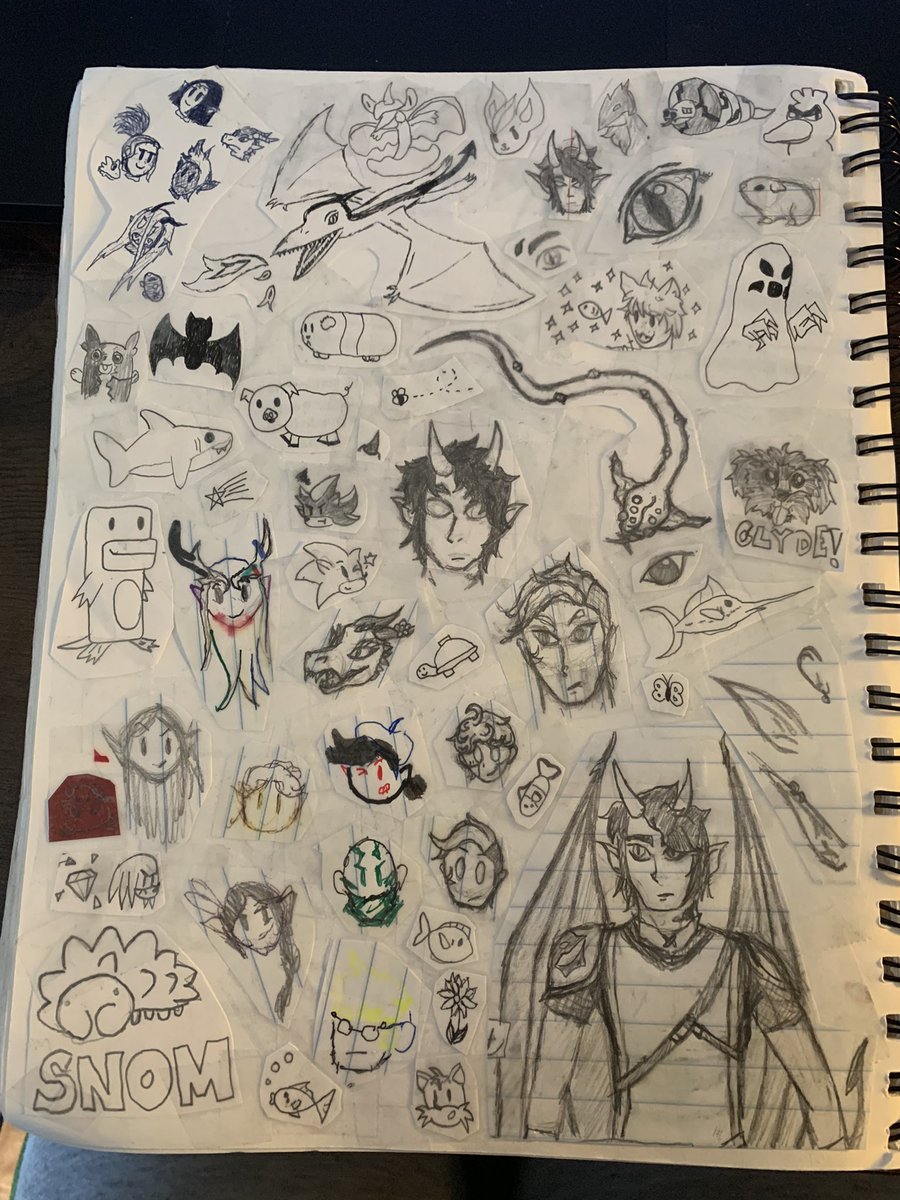 ErinMarczewski's tweet photo. Found an old school notebook with a bunch of doodles so I cut out the ones I liked and added them to the collage in my sketchbook. Here are the updated doodle pages! https://t.co/8QVBl41q2n