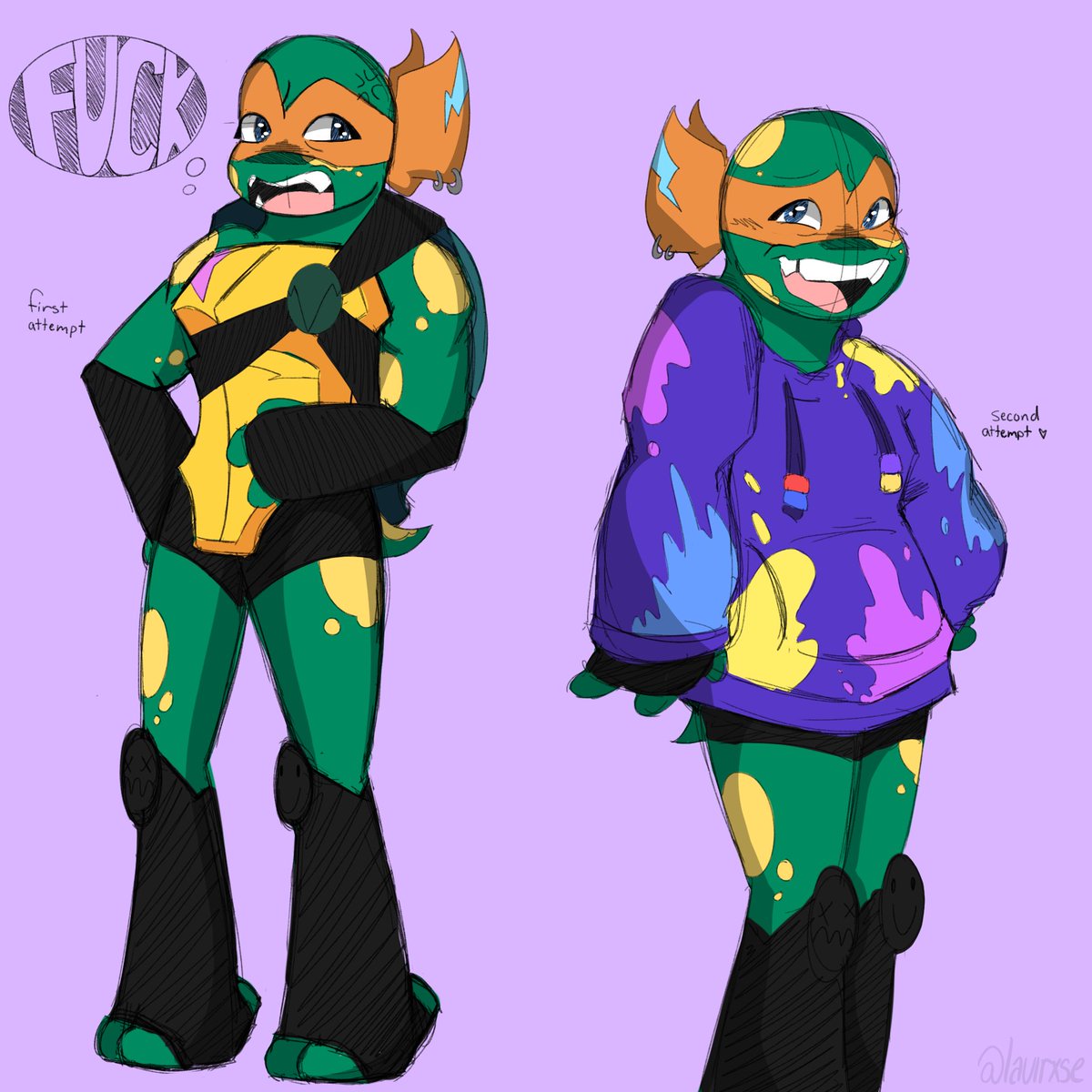 Experimenting with a new style with Angie 🧡

#rottmnt #rottmntmikey #rottmntfanart