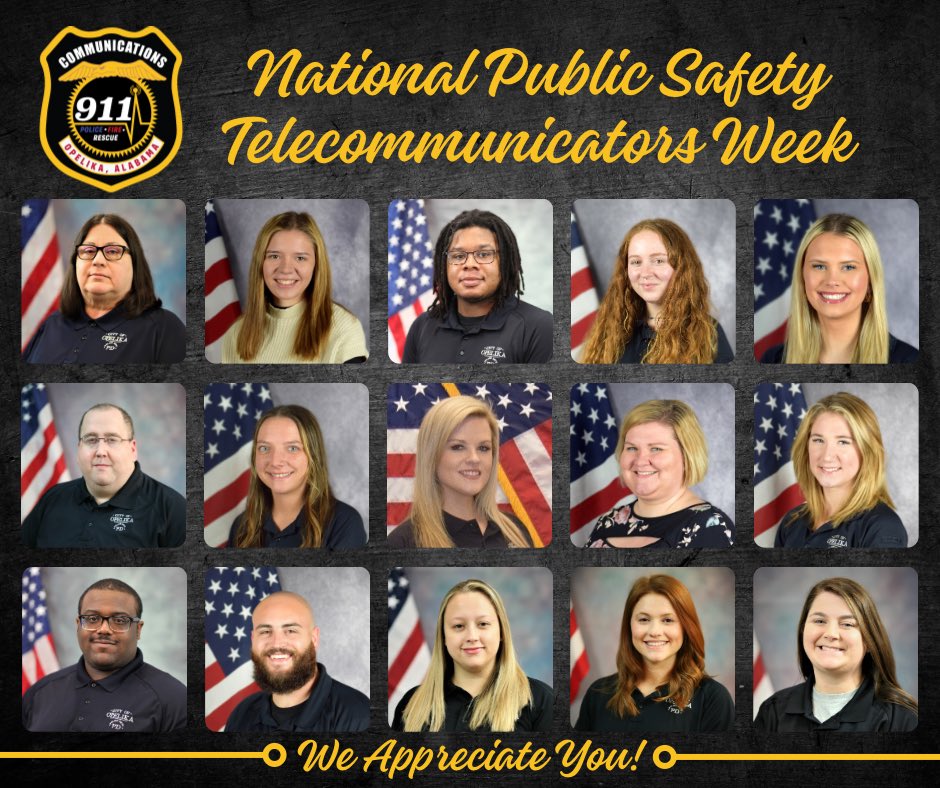 OpelikaPD's tweet photo. As National Public Safety Telecommunicators Week comes to an end, we're once again shining a spotlight on our amazing dispatch communicators!
We are incredibly grateful everyday for their service and dedication to the City of Opelika!
#NPSTW #OpelikaPD #ThankYouDispatch https://t.co/baNx5X15Z0