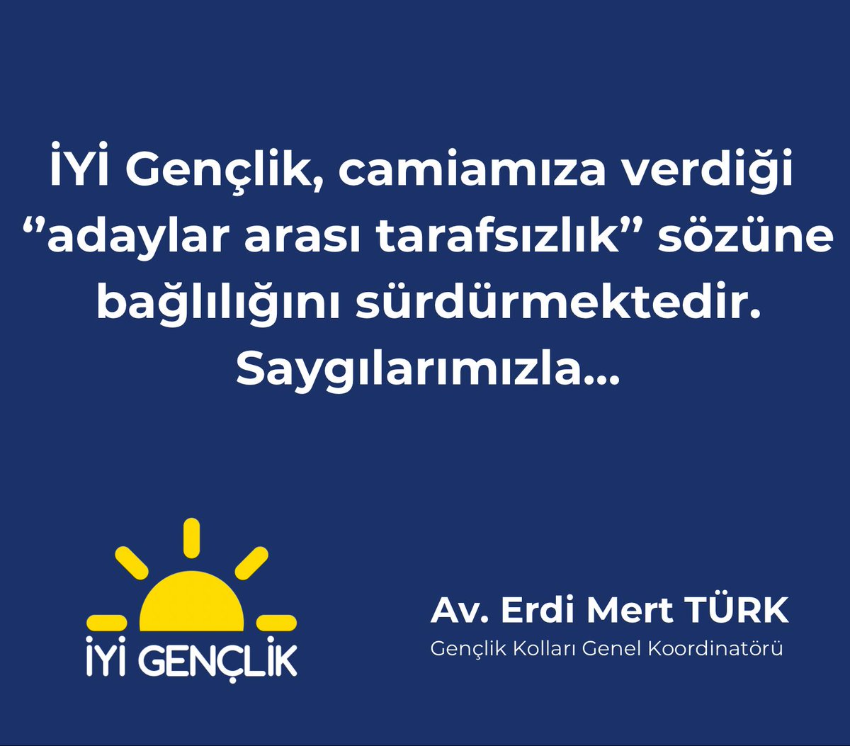 İYİ Gençlik, Kurultay sürecinde tarafsızlığını korumaktadır.