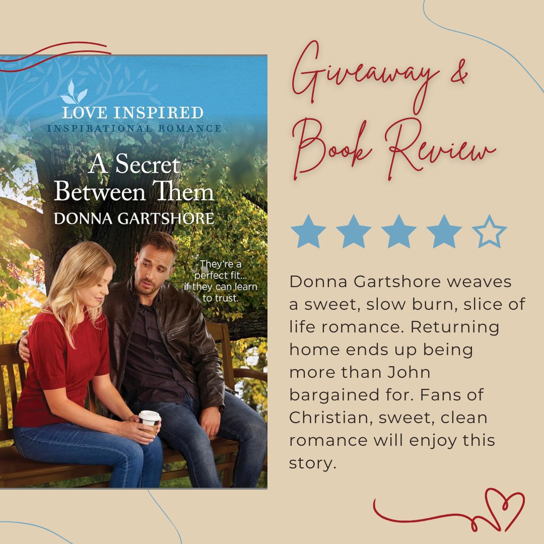 Enter Giveaway & read review. A Secret Between Them. Donna Gartshore weaves a sweet, slow burn, slice of life romance... karenbaney.com/post/review-a-… #inspyromance #christianromance #smalltownromance #bookreview #giveaway @LoveInspiredBks @justreadtours @dlgwrites1