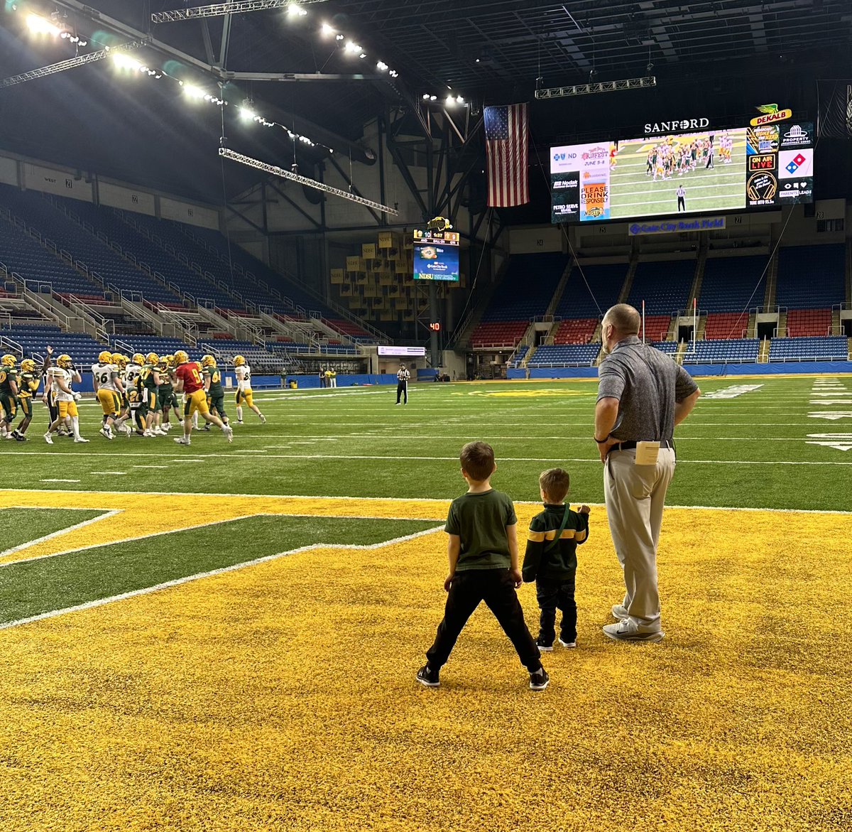 Thank you to our Bison fans for coming out today. Coach is getting the team ready alongside some future Bison. 🤘
