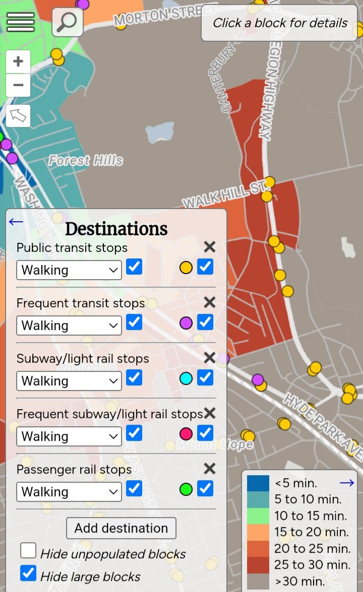 LBeatman's tweet photo. @NatMakesMaps @thebostonlol @WelcomeToDot Thanks Nate! Screenshots below show the American Legion corridor transportation desert in SW Boston. Bring back the Mount Hope commuter rail stop! Increase bus routes and frequency! @transitmatters @MassDOT @BostonBTD @VoteWorrell @EnriquePepen @walkuprozzie @Ruthzee @VoteRussell https://t.co/A4aL1mzeif
