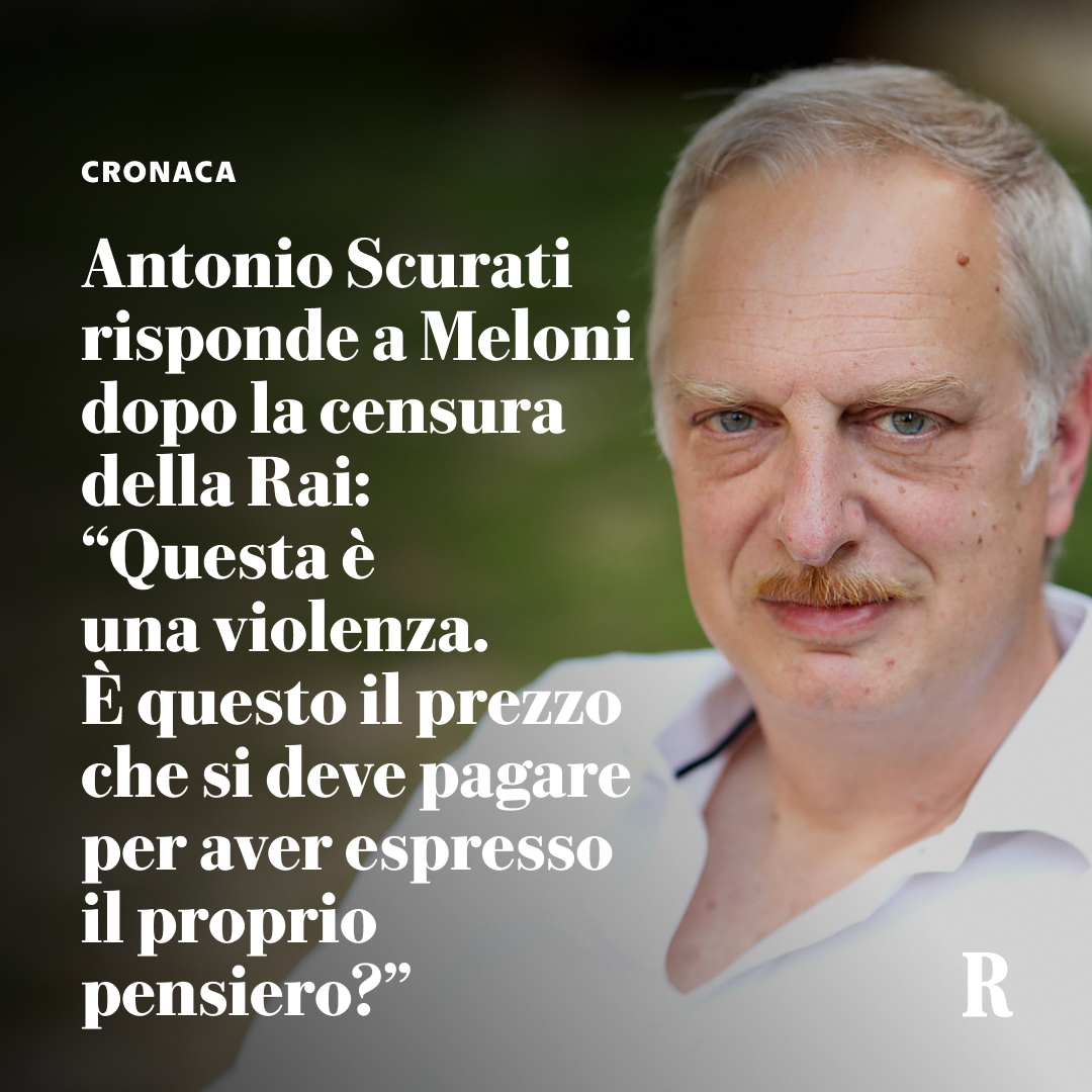 Antonio Scurati replica alla Presidente del Consiglio Giorgia Meloni che aveva giustificato la censura del suo monologo sulla Rai parlando di compenso: 'Questa, gentile Presidente, è una violenza. Non fisica, certo, ma pur sempre una violenza. È questo il prezzo che si deve