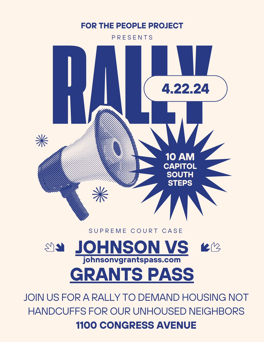 The U.S. Supreme Court is set to hear arguments on Johnson v. Grants Pass, a case concerning the criminalization of homelessness. A rally is being organized to coincide with a national mobilization against such practices. Learn more about the case here. johnsonvgrantspass.com