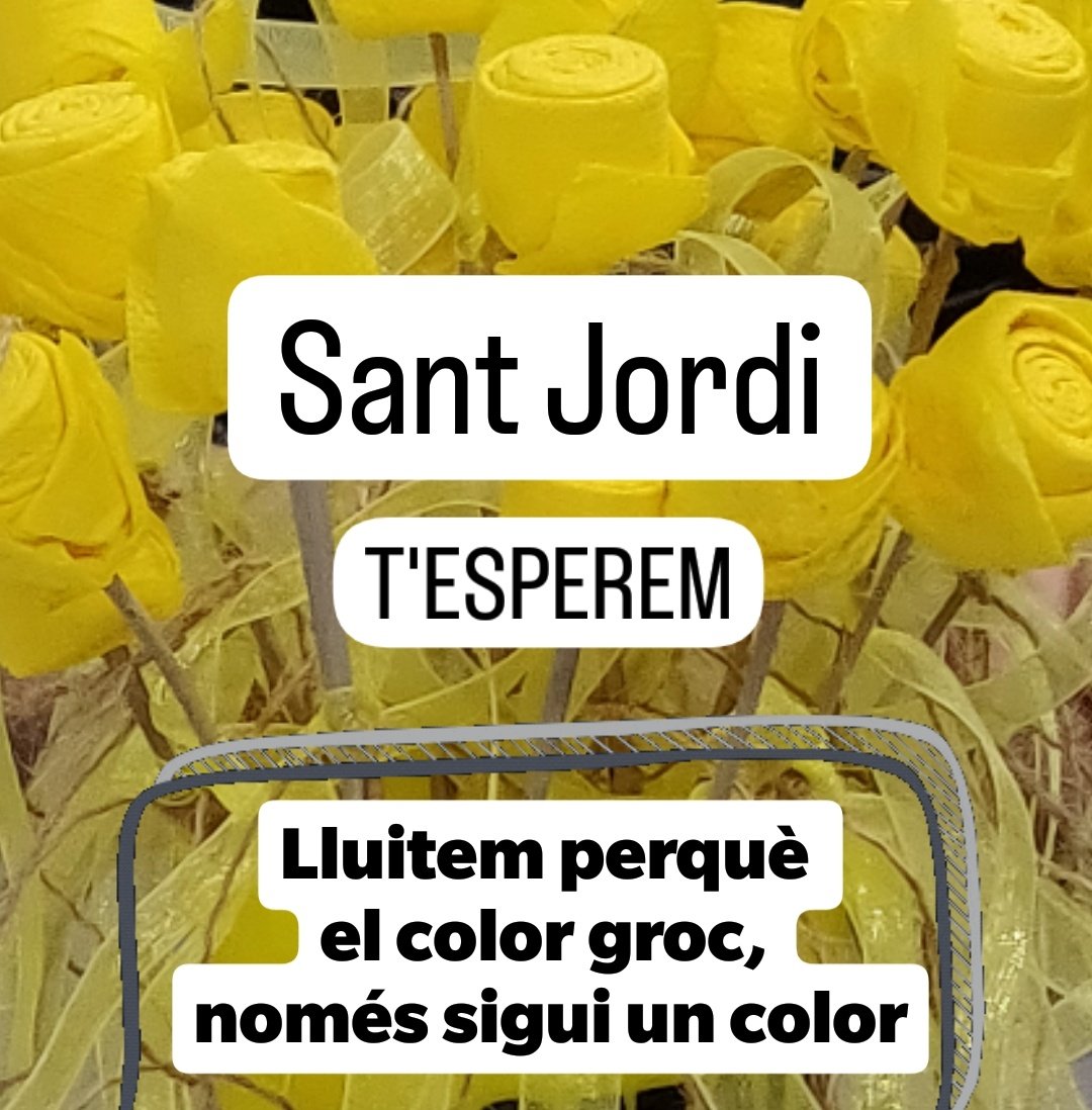 ANCsant_cugat's tweet photo. #SantJordi
T'ESPEREM a la nostra paradeta.
Lluitem perquè el color groc, només sigui un color.
Lluitem per tots els nostres represaliats.
📍Plaça de l'U d'octubre 
#SantCugat #AncSantCugat https://t.co/8a5sOoUh1f