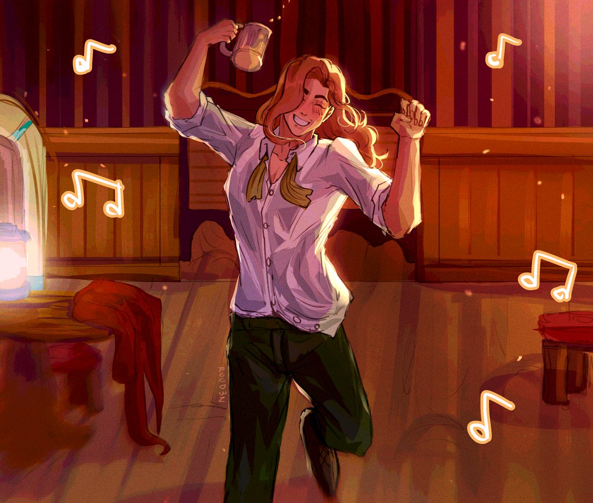 [Drew Elliott dancing because he deserves it after a long day of writing]

#StardewValley #StardewValleyfanart #stardew #stardewvalleyelliott #digitalart