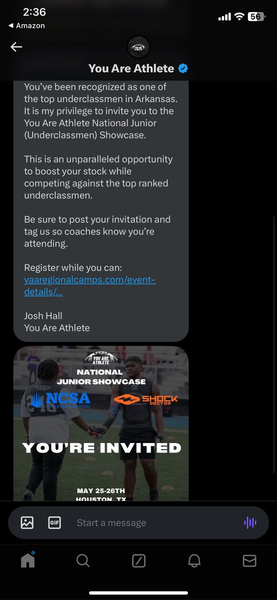 Thank you 🙏🏾 @ShockDoctor @ncsa @youareathlete for inviting me to you National Junior Showcase I am looking forward to showcase and present my skills to you guys. @Mike_T_Atkinson @NLRFB