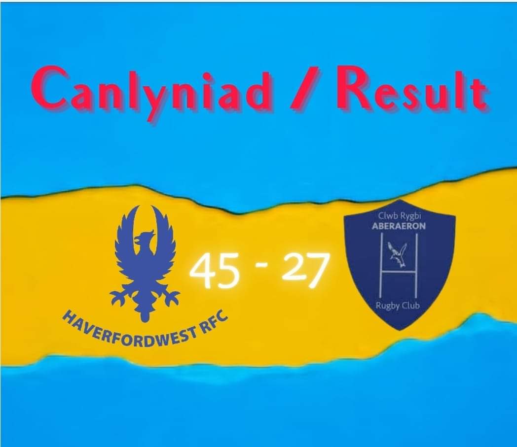 📋 Canlyniad / Result 📋 Hwlffordd 45 - 27 Aberaeron 🏉 Dyfrig Dafis 🏉 Daf Llewelyn 🏉 Bobby Jones 🦵 Rhodri x3 trosiad; x2 cic cosb 🏅 MoM Daf Llewelyn 👌 Perfformiad siomedig i gloi'r cynghrair lawr yn Sir Benfro, ond pob clôd i'r bois am frwydro trwy'r tymor. 💙💛🏉