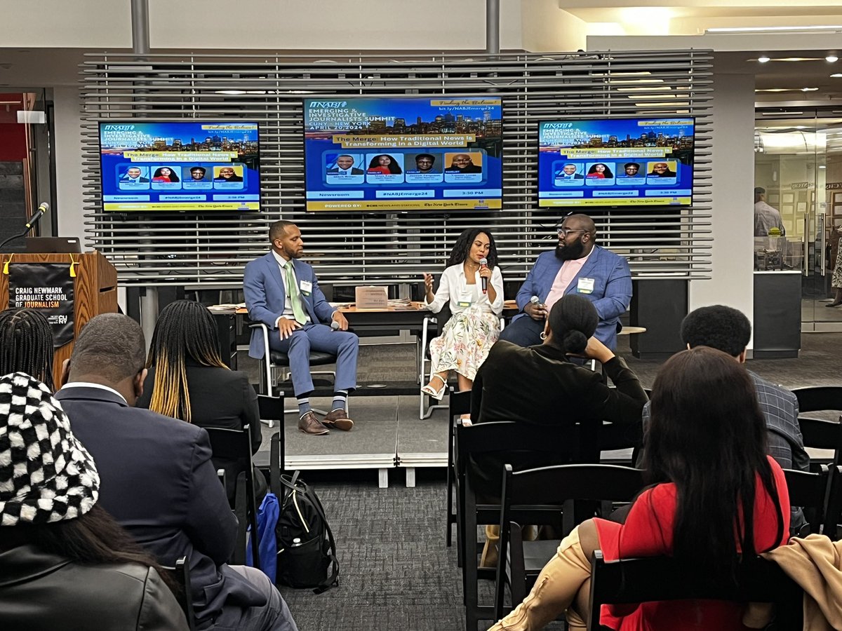 #HAPPENINGNOW #NABJEmerge24 @MayaEaglin @_Tramon_ @MitchBTV_ The Merge: How Traditional News is Transforming in a Digital World.