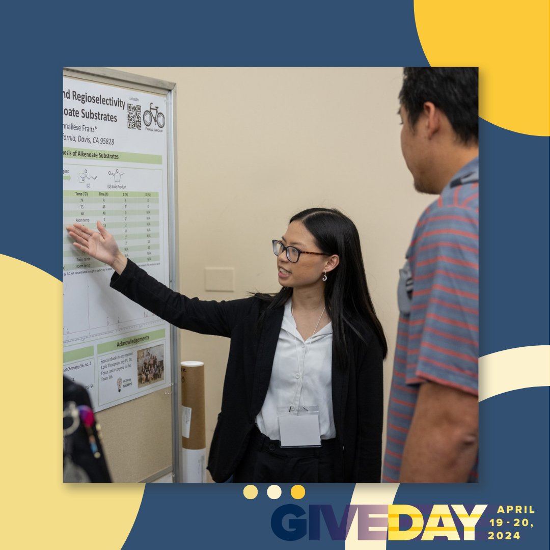 #UCDavisGiveDay continues! Please consider giving to our Chemistry Undergraduate Research Support Challenge. To support this challenge now go to: giveday.ucdavis.edu/giving-day/856… #chemistry #undergraduateresearch