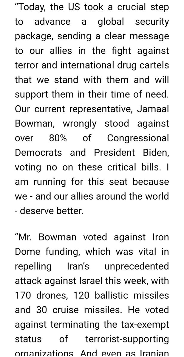 The hawk v. dove divide will play out a bit for Dems and #GOP lawmakers after this vote. In New York, for example, @RepBowman's primary opponent is blasting the incumbent saying he is turning against #Biden and U.S. allies. #NY16 Per @LatimerforNY:
