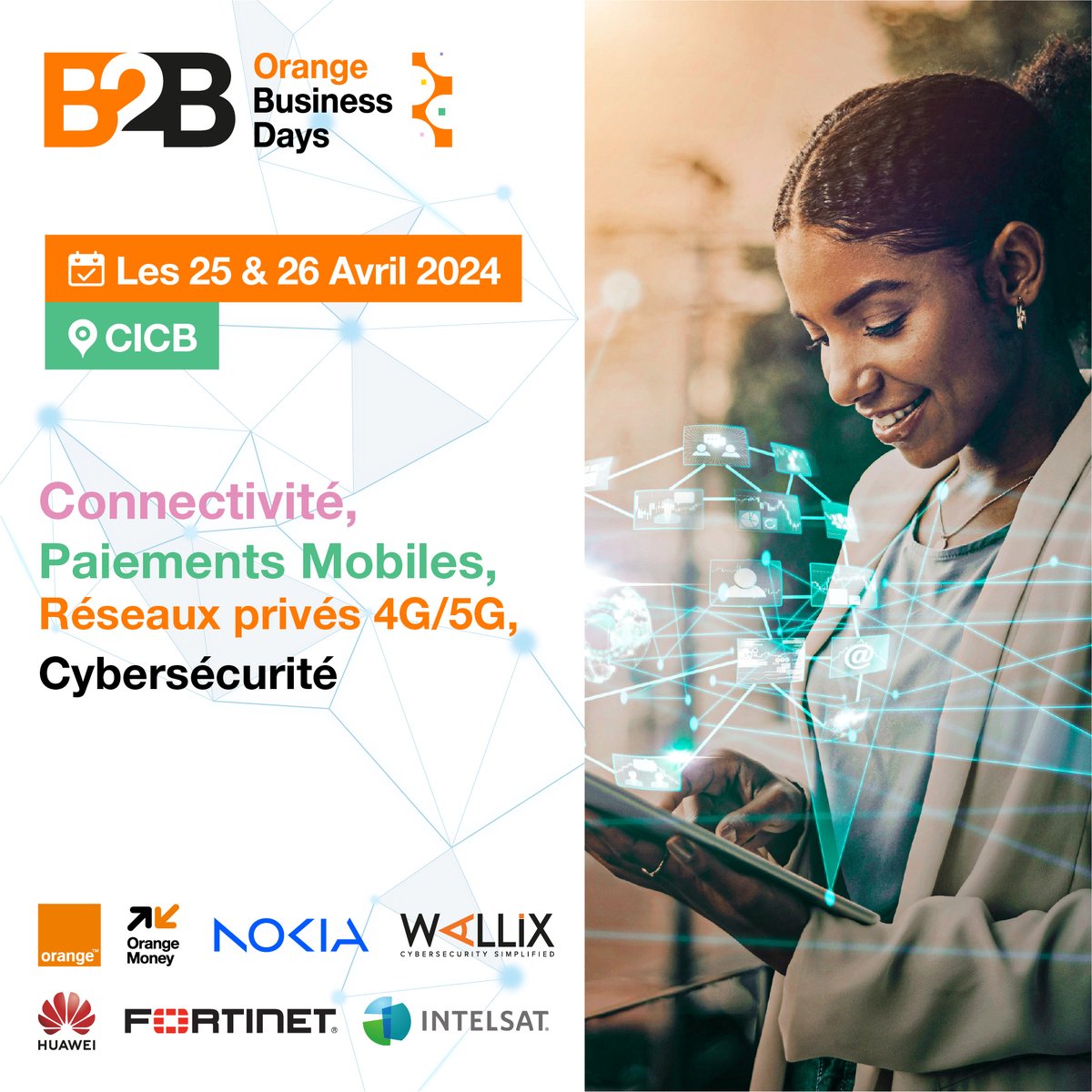 Orange Business Days 📣 📣 📣 Venez découvrir les innovations technologiques de nos partenaires @Huawei, @Fortinet, @Intelsat, @Nokia et @Wallix. #OrangeEntreprise #OrangeBusinessDays