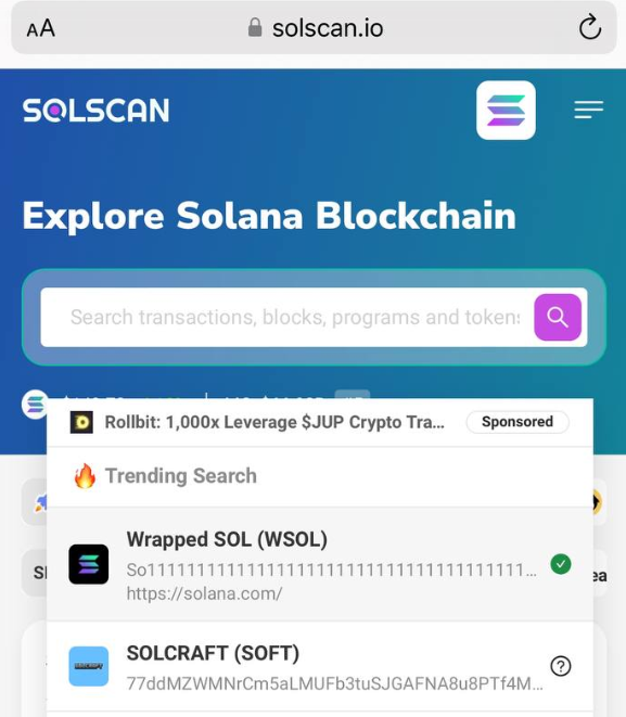 $SOFT is currently trending all over #Solana’s biggest websites and tools this weekend!!

Check out the search bar at solscan.io

#Solcraft