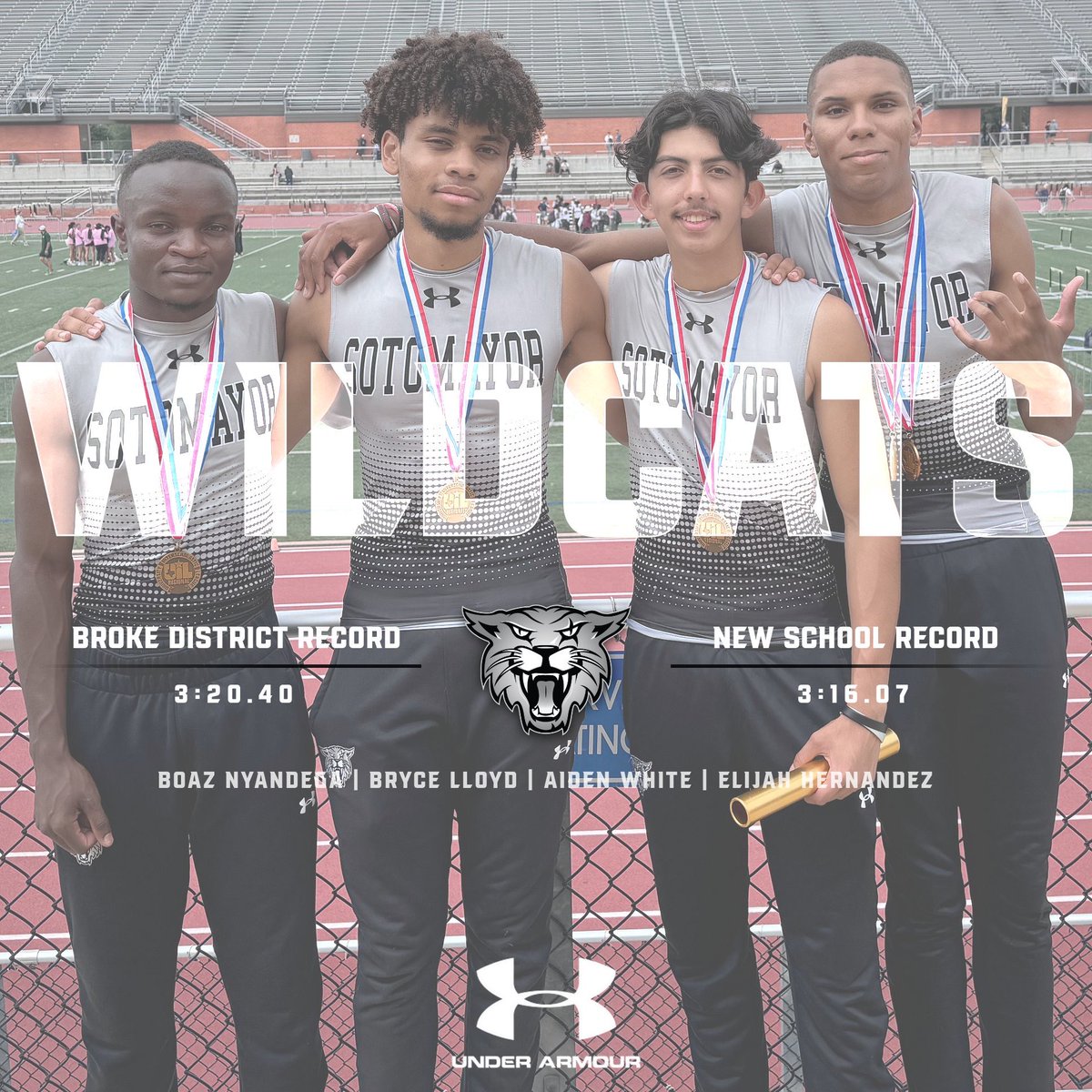 ‼️🚨WILDCAT COUNTRY🚨‼️ Can’t say enough about these 4 young men.They battled week in and week out. Ultimately breaking The District Record and setting new School Records, that will be the STANDARD for years to come.💪🏽Thank you for the memories. Now And Forever Wildcats 🐾 #CATS