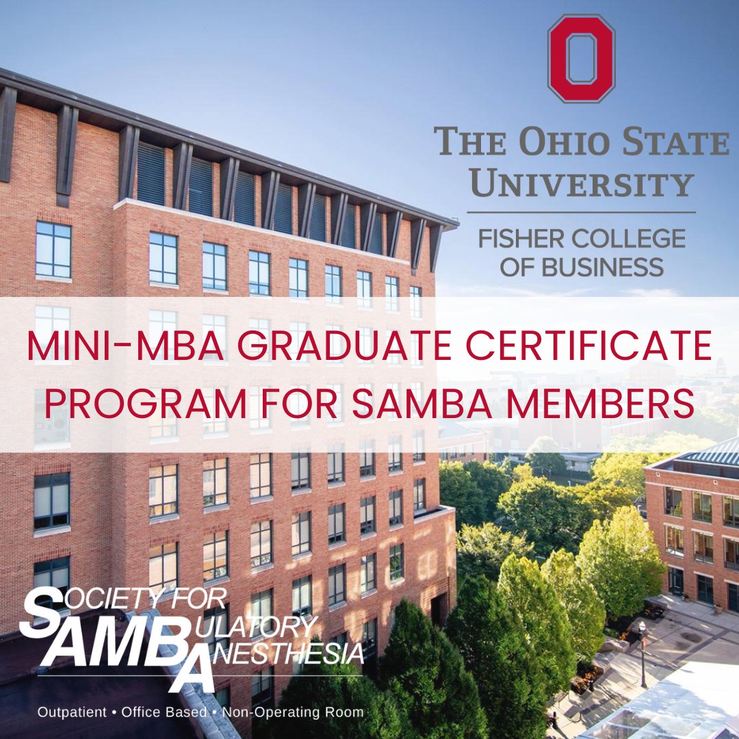 Interested? Have questions? @OSUExecBizAnes Director Dr. Jarrett Heard, MD, MBA and members of the @sambahq advisory board will be at the annual meeting to discuss!! @FisherOSU @OSU_ANESRes @ASALifeline @ASAMonitor @AACD1988 @APSForg @OhioStateMed @OhioState