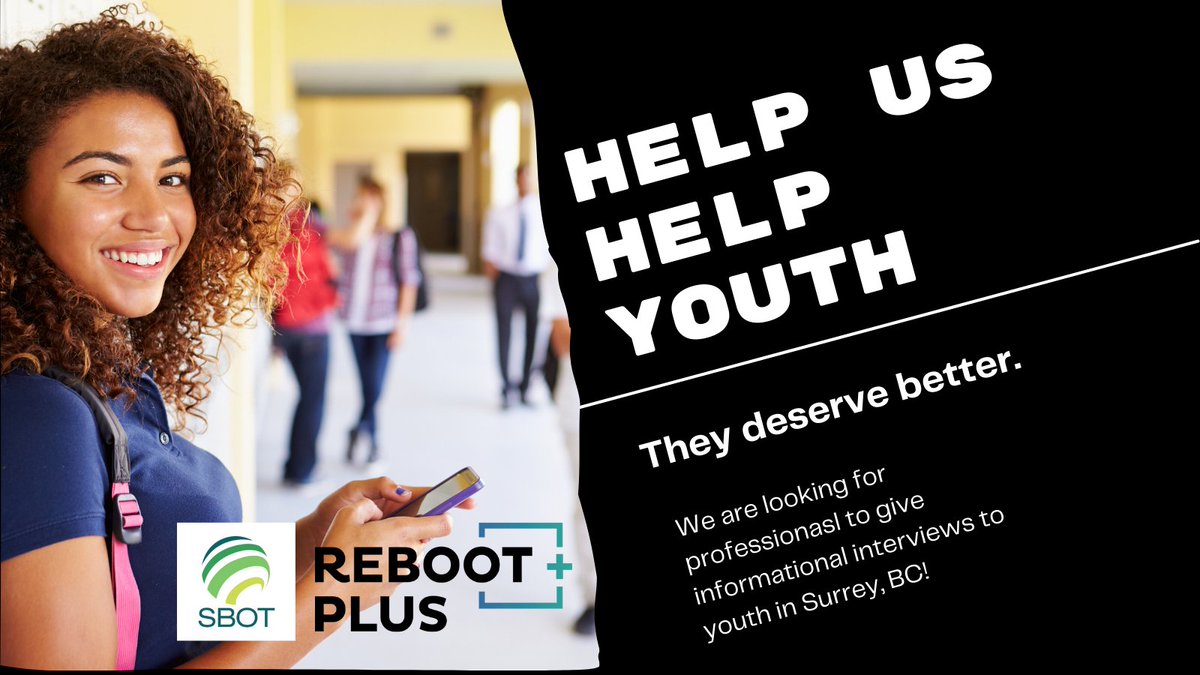 Want to make a difference in the life of a young person trying to navigate their way in the world? We need professionals to provide informational interviews to youth who are not on track to graduate high school. Learn what youth have to say about this: rebootplus.ca/blog/?active_f…