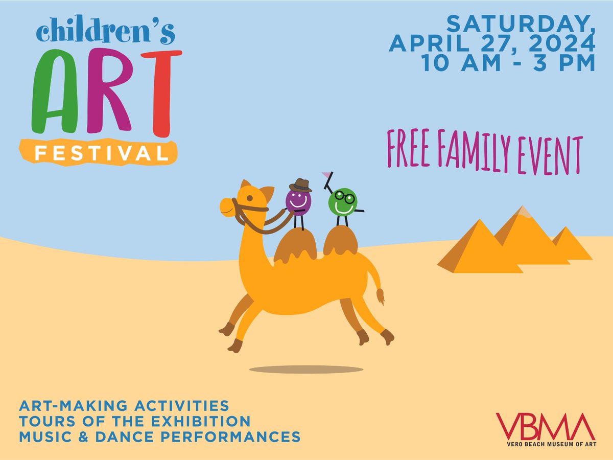 Fun for All Ages at the VBMA Children’s Art Festival. Free event takes place on Saturday, April 27, 2024 For more information about museum exhibitions, family programming, art classes, and more, visit vbmuseum.org 

Follow @VeroBeachMuseum