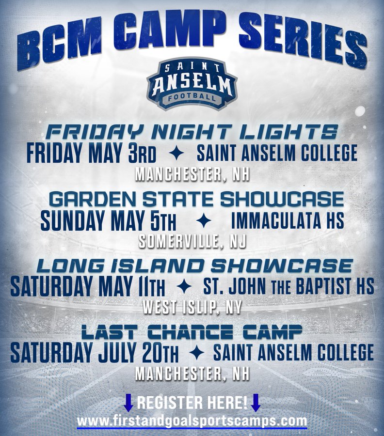 4 opportunities to get coached, evaluated and potentially offered! Don't miss out... At our camps you will compete, you will get coached and you will get a ton of reps. The #BCMCampSeries is right around the corner. Register at: firstandgoalsportscamps.com