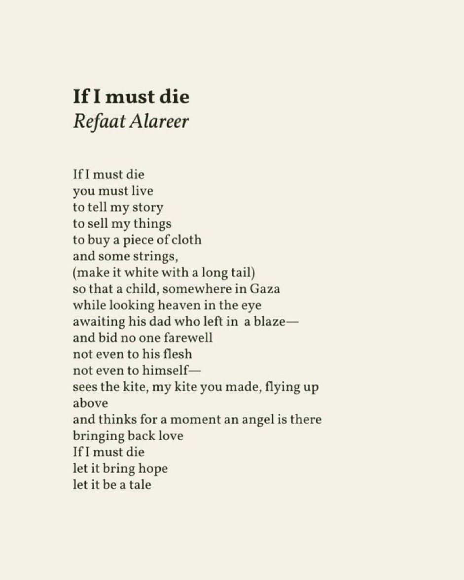 @bnaibrithcanada 1. That’s not the Main St Library. 2. ‘if I must die’ certainly doesn’t ‘glorify martyrdom’. 3. Refaat Alareer was murdered by the barbarous genocidal regime you are defending. 4. His words will live on. You’ll have to justify defending genocide. 5. You do not speak in my name.