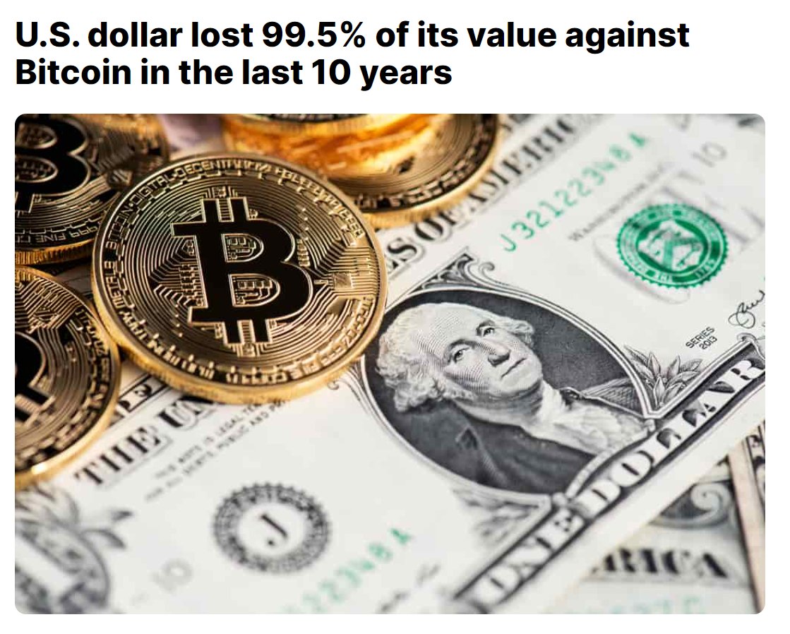 The US Dollar, the WORLD RESERVE CURRENCY, Has lost 99% of its value to a  currency that has only been around for 15 years. Bitcoin Is going to $1  million.