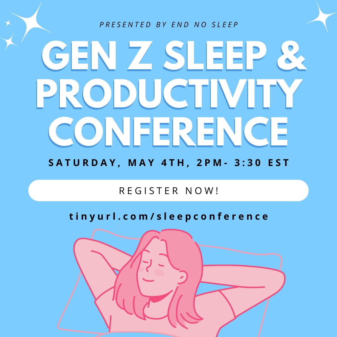 endnosleep's tweet photo. Join us for the "Unwind Your Mind" conference, designed exclusively for Gen Z! For more information check our Instagram page!
📅 Date: May 4, 2024
⏰ Time: 2 PM EST / 11 AM PST
🌐 Register Now: https://t.co/9nxyStFpe1
#SleepAwareness #sleep #sleepconference #EndNoSleep #genz https://t.co/DVPeAZVCXh