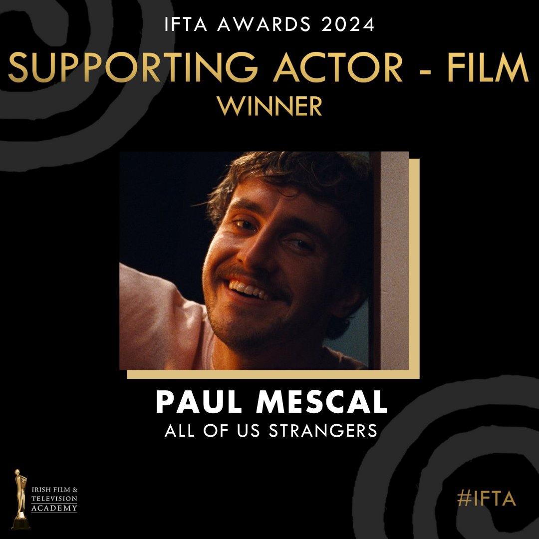 Congratulations to this year’s #IFTA Winner for Supporting Actor Film: @mescal_paul for his beautiful performance in All Of Us Strangers