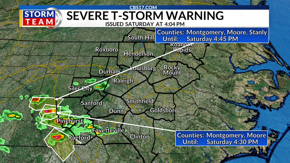 A SEVERE THUNDERSTORM WARNING has been issued for parts of central NC & southern VA. Be aware of hail & damaging wind in these areas. #ncwx