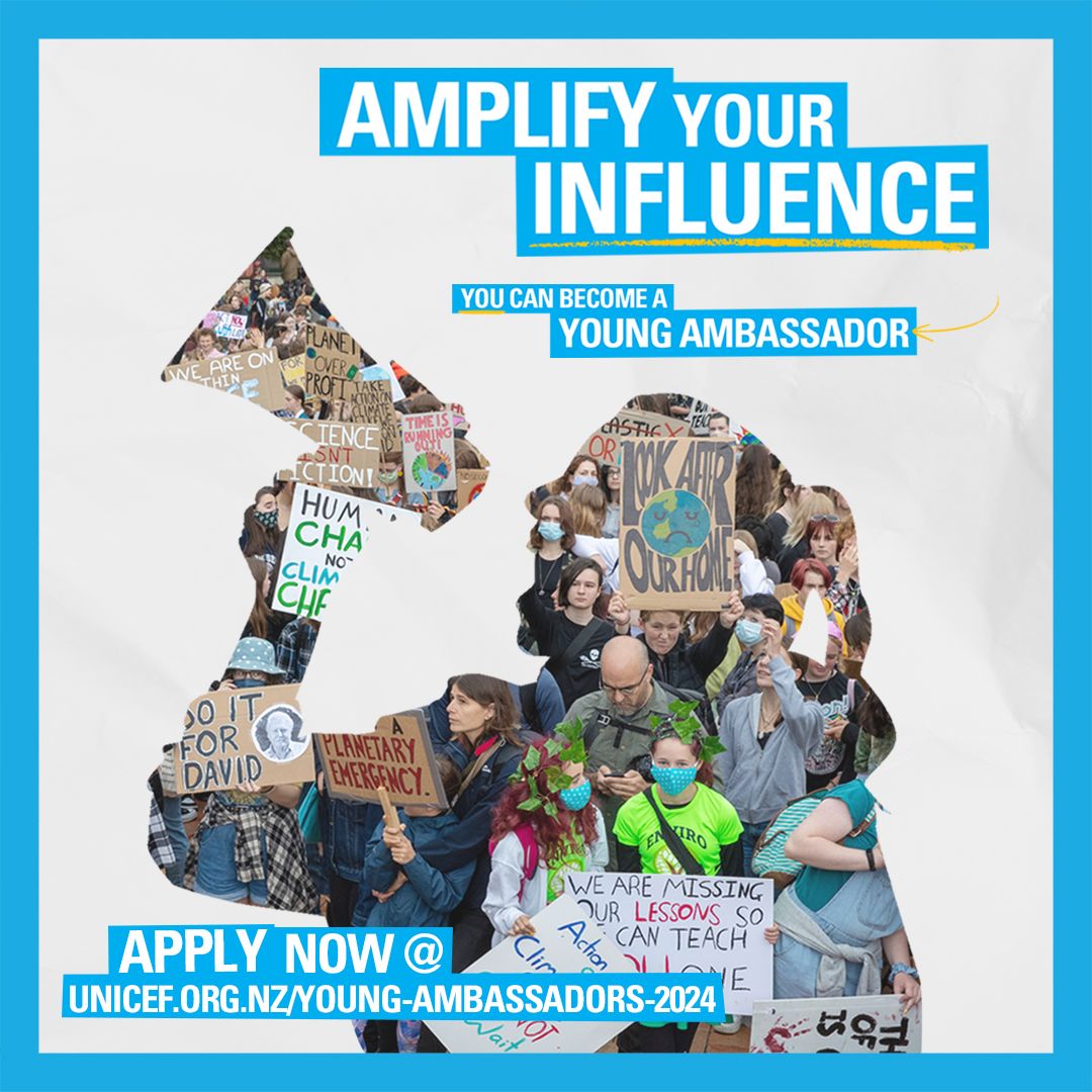 Join @UNICEFNZ as a Young Ambassador and amplify your voice on local & global issues! Get specialist training, meet influencers & have all travel expenses covered. Apply by May 5th to empower your generation! Link shorturl.at/hrx23 #Empowerment #YouthLeadership #Advocacy