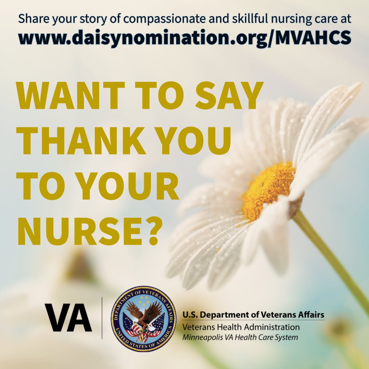Want to say thank you to your nurse? 🌼 Share your story of compassionate and skillful nursing care and nominate them for The DAISY Award® For Extraordinary Nurses (The DAISY Award): daisynomination.org/MVAHCS