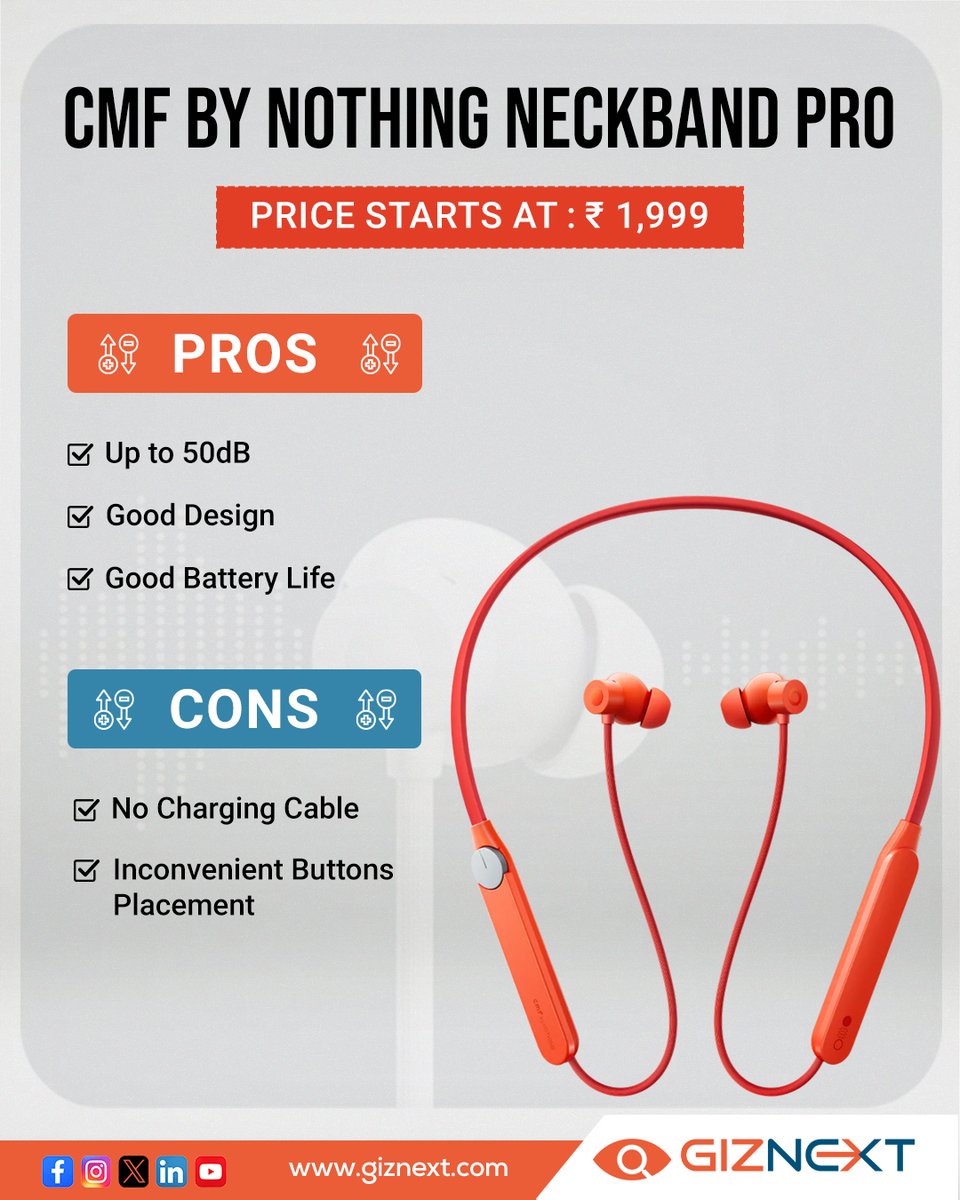 Pros and Cons in Focus: Exploring CMF by Nothing Neckband Pro. 👍👎

Read More - shorturl.at/qsvK5
.
.
.
#nothing #cmfneckbandpro #Gadgets #neckband #nothingcmf #giznext