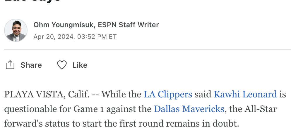 Kind of a bizarre opening sentence. Doesn't 'questionable' mean 'in doubt'? It's like saying 'While the freezer is cold, the temperature is freezing.' espn.com/nba/story/_/id…