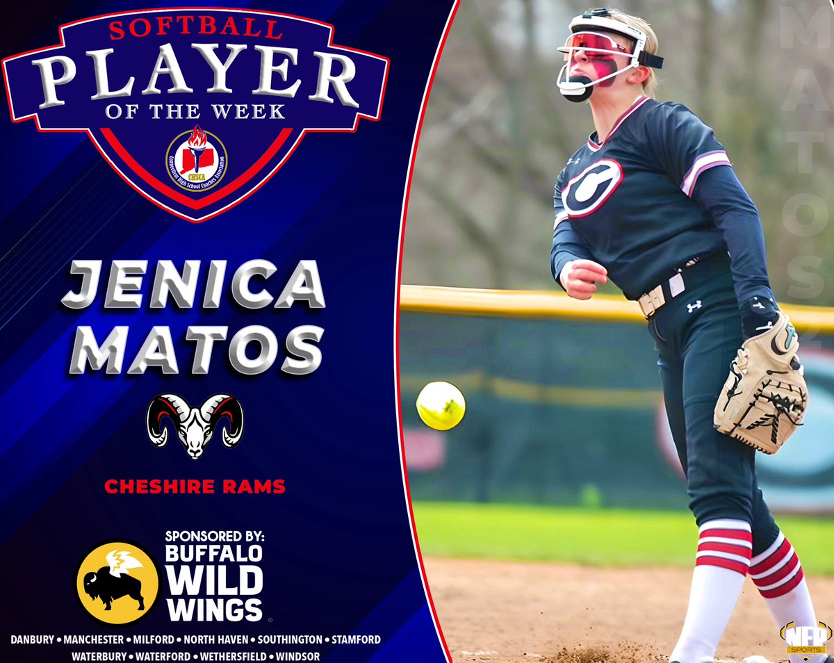 Congratulations to the Connecticut High School Coaches Association Softball Player of the Week for Week 2, Jenica Matos! Thanks to all the fans who voted & to our sponsor @BWWings @NFP_CTEast #chscapow #ctsoft