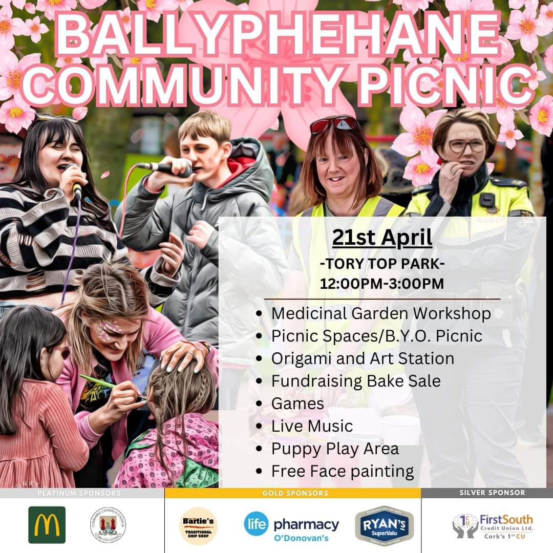 Tomorrow we finish off our festival with the Community Picnic in Tory Top Park from 12-3pm. Music, face painting, games, and lots more! 

#LoveYourHane
#Ballyphehane 
#TidyTowns