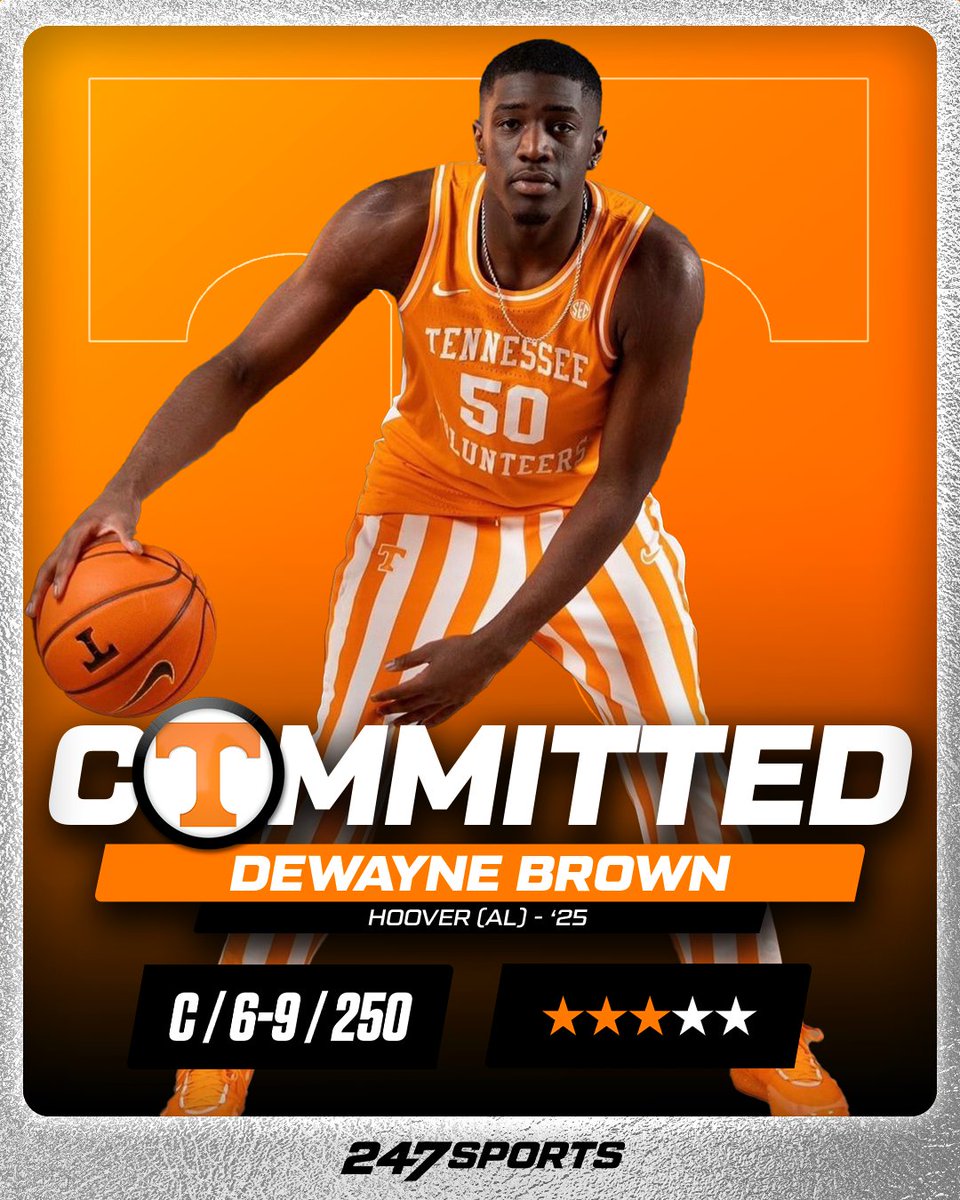 NEW: 2025 big man DeWayne Brown has committed to Tennessee 🗣 'Tennessee fans are getting a hard worker. Somebody that is there for the community and somebody that is ready to play.' The Hoover, Ala. native details his decision with @GoVols247: 247sports.com/college/tennes…