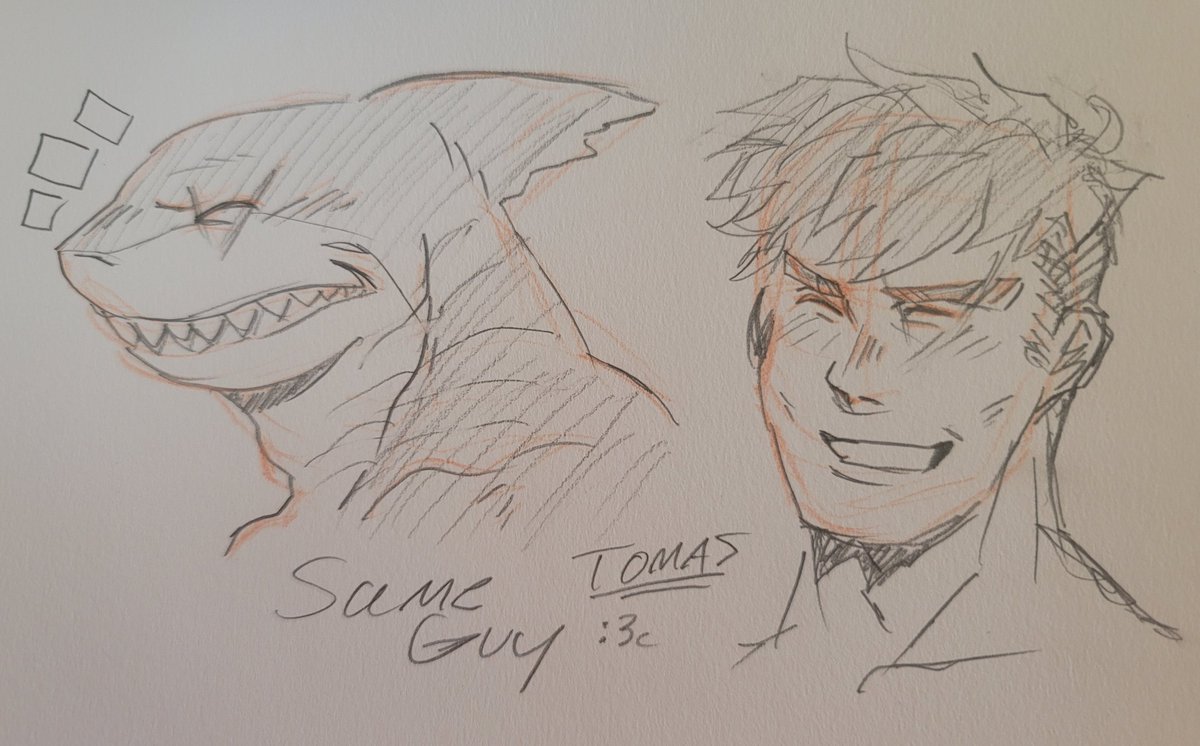 Very quick doodle of Tomas as a great white just because I like assigning animals to characters especially sea animals :3c

#Tomasvrbada #mk1
