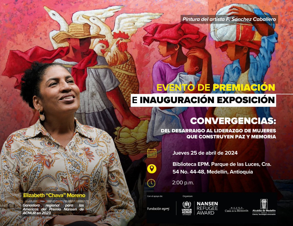 Unimos esfuerzos desde @AlcaldiadeMed @AcnurColombia y @CasadelaMemoria para poner a disposición de la ciudad, desde el 25 de abril, la exposición Convergencias, que exalta a más de 25 mujeres de Medellín que lideran la construcción de paz y de memoria. Les invito a visitarla ⬇️